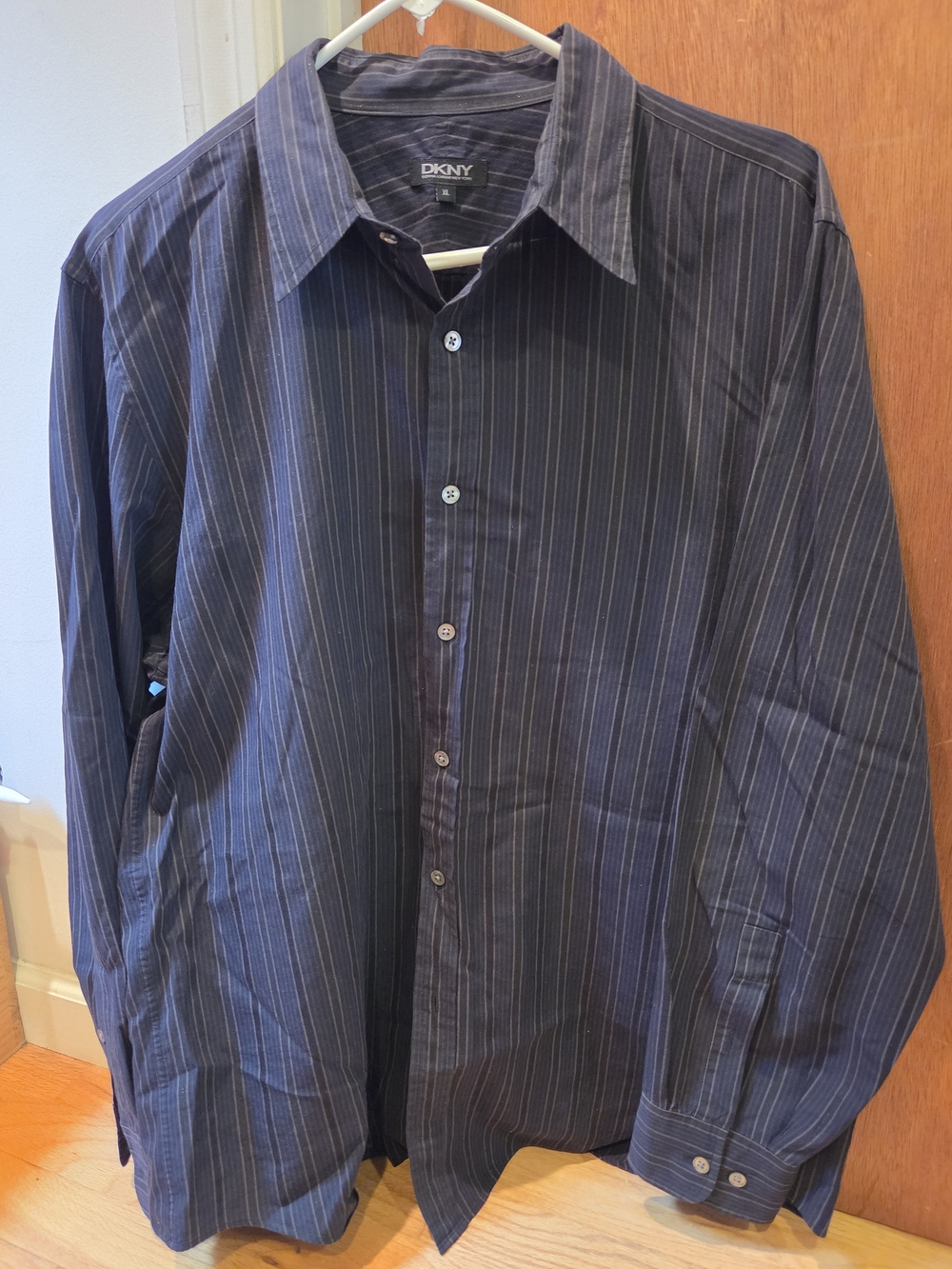 DKNY Navy Blue Pinstripe Button-Down Shirt